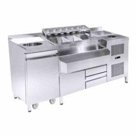COMBISTEEL - Cocktails bar réfrigérée incl. évier, lave-verres, bacs GN, porte-bouteilles, planche à découper, poubelle