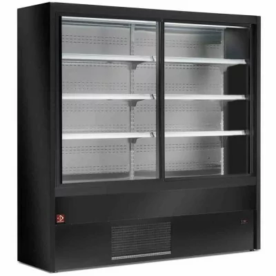 DIAMOND - Vitrine murale noire ventilée 2 portes coulissantes L. 1000 mm