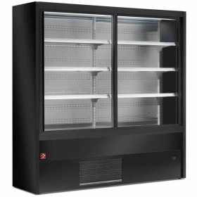 DIAMOND - Vitrine murale noire ventilée 2 portes coulissantes L. 1200 mm