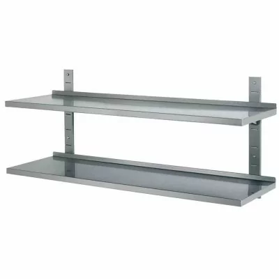 L2G - Etagère murale inox pleine sur cremailleres 2 niveaux L. 1200 mm