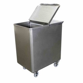 L2G - Bac sel/farine inox 130 L couvercle et separation amovible 4 roues Ø 100 mm