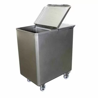 L2G - Bac sel/farine inox 130 L couvercle et separation amovible 4 roues Ø 100 mm