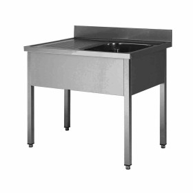 L2G - Plonge inox demontable 1 bac 600x500x300 mm bac à droite pieds carrés égouttoir à gauche