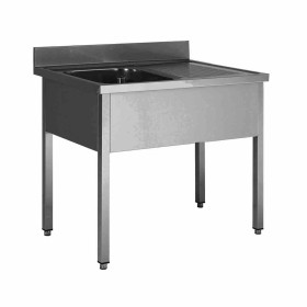 L2G - Plonge inox demontable 1 bac 600x500x300 mm bac à gauche pieds carrés égouttoir à droite
