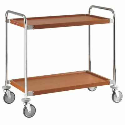 DIAMOND - Déclassé - Chariot de service chromé-noyer, 2 niveaux, charge max. 60 kg