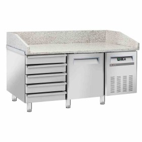 DIVERSO - Déclassé - Table réfrigérée à pizzas 1 porte EN 600x400 5 tiroirs neutres sur roues 2 avec freins