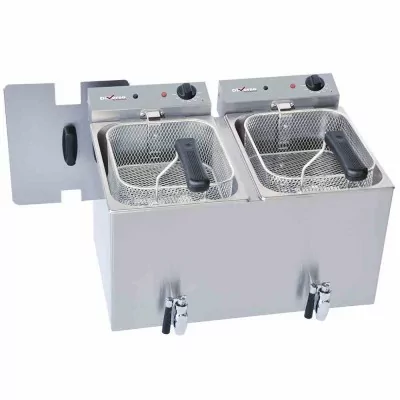 DIVERSO - Déclassé - Friteuse électrique double à poser avec robinet, 2 x 8 L