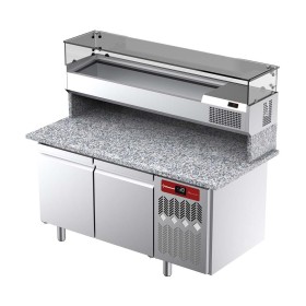 DIAMOND - Déclassé - Table réfrigérée à pizzas 2 portes avec vitrine réfrigérée et plan de travail en granit
