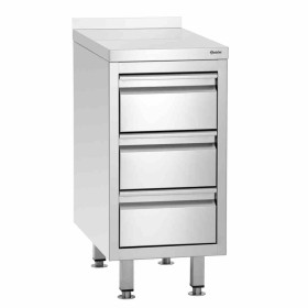BARTSCHER - Meuble inox à 3 tiroirs et dosseret L. 400 mm P. 700 mm