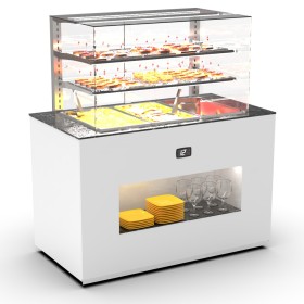 SAYL - Buffet chaud bain-marie 3x GN 1/1 P. 150 mm avec vitrine espace plat avant