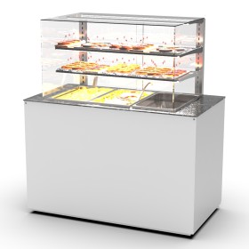 SAYL - Buffet chaud bain-marie 3x GN 1/1 P. 65 mm avec vitrine espace plat arrière
