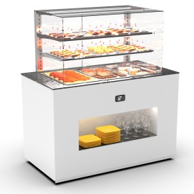 SAYL - Buffet chaud bain-marie 3x GN 1/1 P. 65 mm avec vitrine espace plat avant