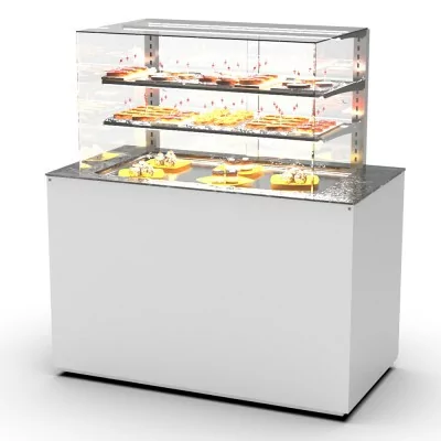 SAYL - Buffet chaud chaleur sèche P. 15 mm L. 1300 mm avec vitrine espace plat arrière