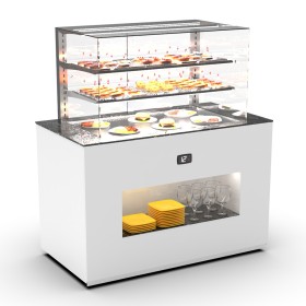 SAYL - Buffet chaud chaleur sèche P. 15 mm L. 1300 mm avec vitrine espace plat avant