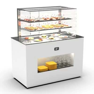 SAYL - Buffet chaud chaleur sèche P. 15 mm L. 1300 mm avec vitrine espace plat avant