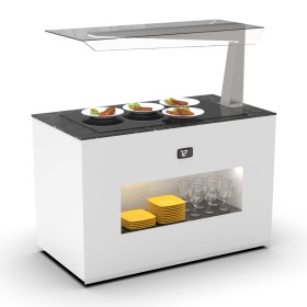 SAYL - Buffet chaud cuve en verre L. 1300 mm avec anti-postillon à droite
