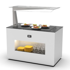 SAYL - Buffet chaud cuve en verre L. 1300 mm avec anti-postillon à gauche