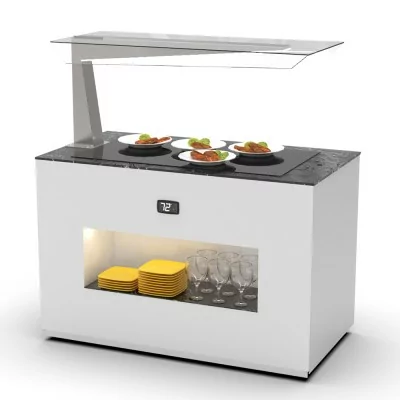 SAYL - Buffet chaud cuve en verre L. 1300 mm avec anti-postillon à gauche