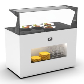 SAYL - Buffet chaud cuve en verre L. 1300 mm avec étagère de service avant