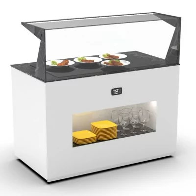 SAYL - Buffet chaud cuve en verre L. 1300 mm avec étagère de service avant