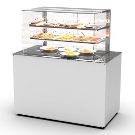 SAYL - Buffet chaud cuve en verre L. 1300 mm avec vitrine espace plat arrière