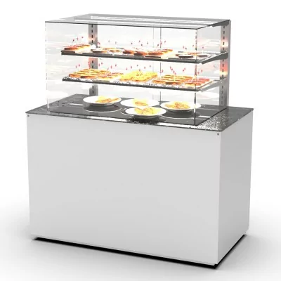 SAYL - Buffet chaud cuve en verre L. 1300 mm avec vitrine espace plat arrière