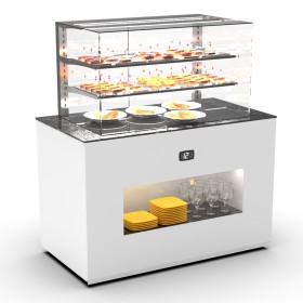 SAYL - Buffet chaud cuve en verre L. 1300 mm avec vitrine espace plat avant