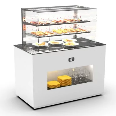 SAYL - Buffet chaud cuve en verre L. 1300 mm avec vitrine espace plat avant