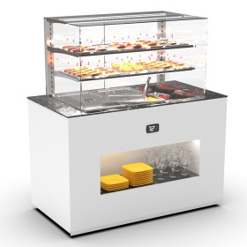 SAYL - Buffet froid avec plaque froide 3x GN 1/1 P. 150 mm avec vitrine espace plat avant