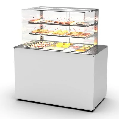 SAYL - Buffet froid avec plaque froide 3x GN 1/1 P. 65 mm avec vitrine espace plat arrière