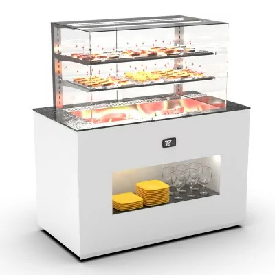 SAYL - Buffet froid ventilé 3x GN 1/1 P. 150 mm avec vitrine espace plat avant