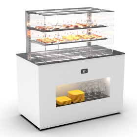 SAYL - Buffet neutre HPL L. 1300 mm avec vitrine espace plat avant