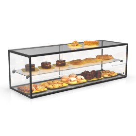 SAYL - Vitrine d'exposition neutre verre droit 2 étages L. 1200 mm éclairage LED