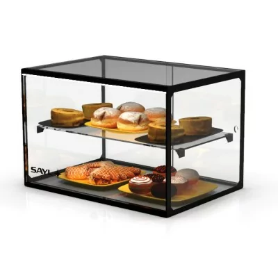 SAYL - Vitrine d'exposition neutre verre droit 2 étages L. 555 mm