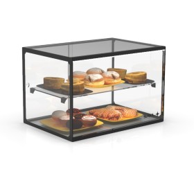 SAYL - Vitrine d'exposition neutre verre droit 2 étages L. 555 mm éclairage LED