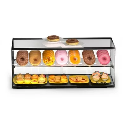 SAYL - Vitrine d'exposition neutre verre droit 2 étages L. 920 mm P. 330 mm