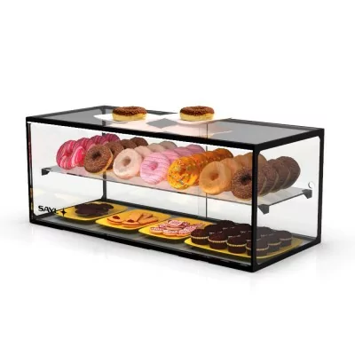 SAYL - Vitrine d'exposition neutre verre droit 2 étages L. 920 mm P. 390 mm