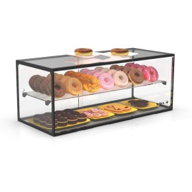 SAYL - Vitrine d'exposition neutre verre droit 2 étages L. 920 mm P. 390 mm éclairage LED