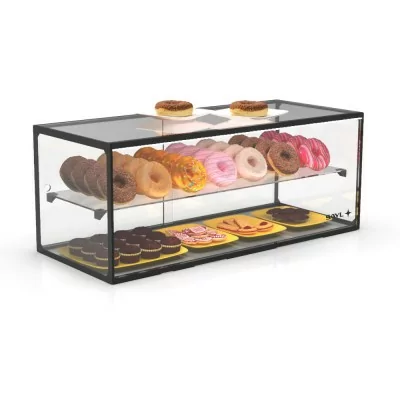 SAYL - Vitrine d'exposition neutre verre droit 2 étages L. 920 mm P. 390 mm éclairage LED