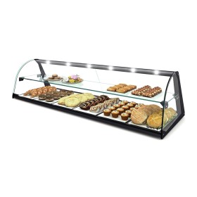 SAYL - Vitrine d'exposition neutre verre incurvé avec étagère L. 1190 mm éclairage LED
