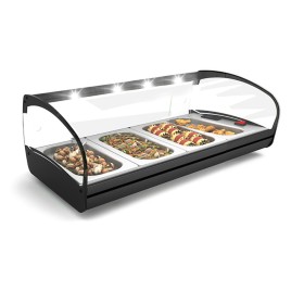 SAYL - Vitrine chauffante standard SHARK 1P bain-marie 4 bacs GN 1/3 éclairage LED