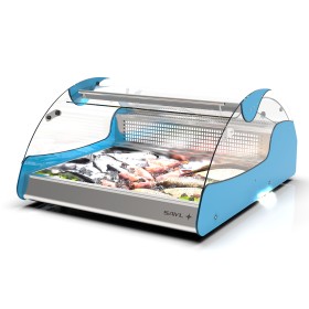 SAYL - Vitrine réfrigérée à poser pour poissons XL bleue L. 680 mm