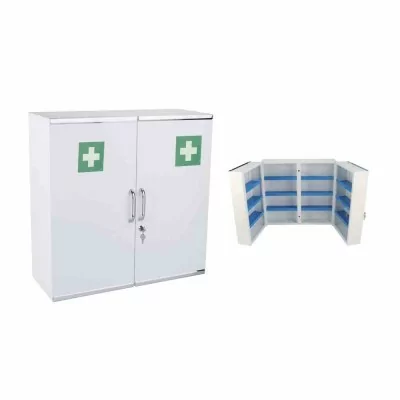L2G - Armoire à pharmacie premier secours 2 portes fixation murale 12 étagères en métal