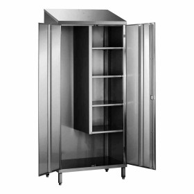 L2G - Armoire balais inox 2 portes toit pente 1 côté 3 étagères réglables + 1 fixe 800x400x2140 mm