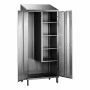 L2G - Armoire balais inox 2 portes toit pente 1 côté 3 étagères réglables + 1 fixe 800x400x2140 mm