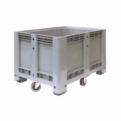 L2G - Bac à glace roulant polyéthylène 610 L avec vidange par vanne a bille 1 couleur gris