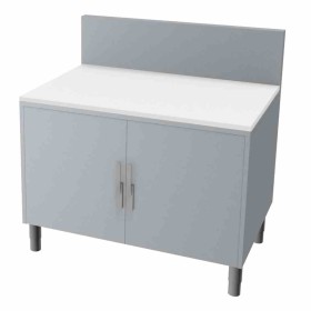 L2G - Meuble de découpe fromage surbaisse inox dessus poly blanc épaisseur 20 mm portes battantes