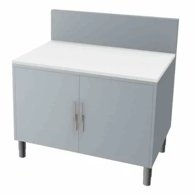 L2G - Meuble de découpe fromage surbaisse inox dessus poly blanc épaisseur 20 mm portes battantes