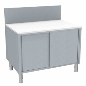 L2G - Meuble de découpe fromage surbaisse inox dessus poly blanc épaisseur 20 mm portes coulissantes