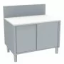 L2G - Meuble de découpe fromage surbaisse inox dessus poly blanc épaisseur 20 mm portes coulissantes
